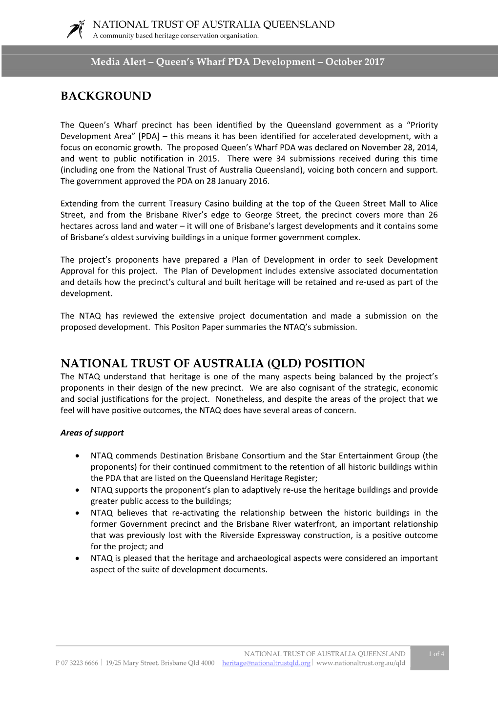 Background National Trust of Australia (Qld) Position