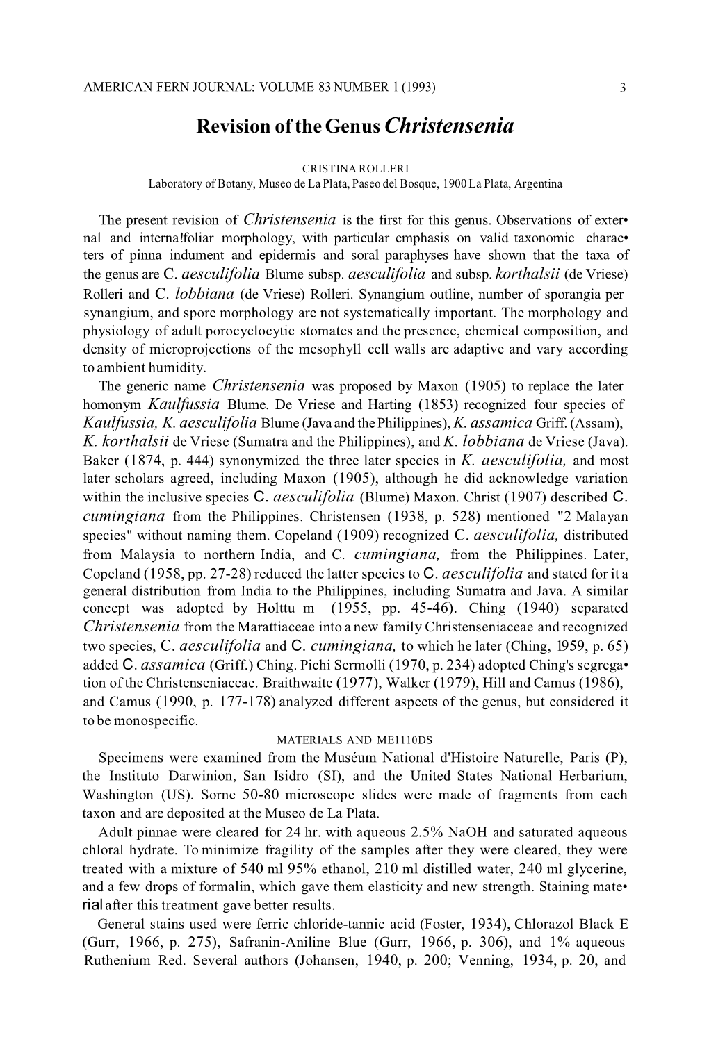 Revision of the Genus Christensenia