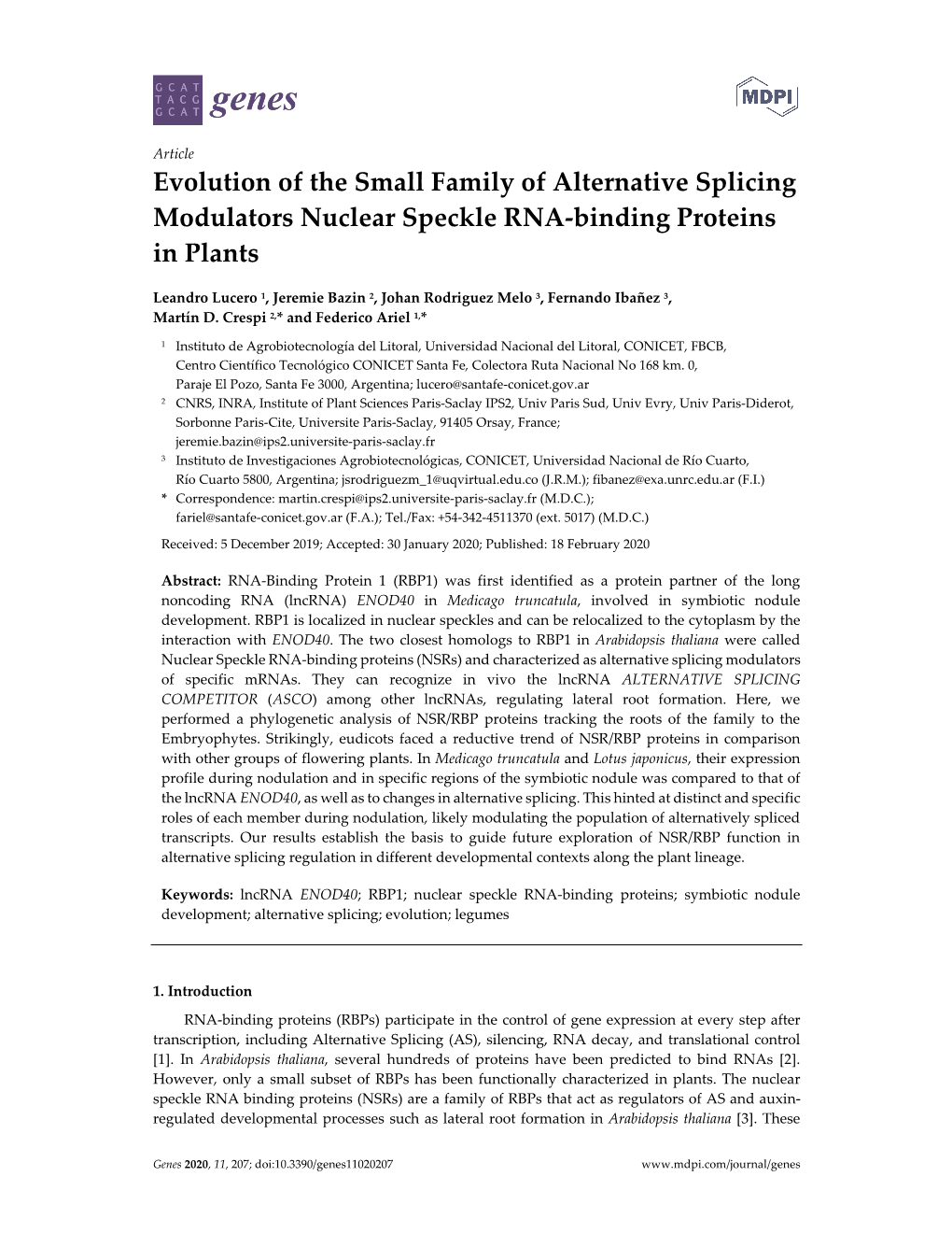 Evolution of the Small Family of Alternative Splicing Modulators Nuclear Speckle RNA-Binding Proteins in Plants