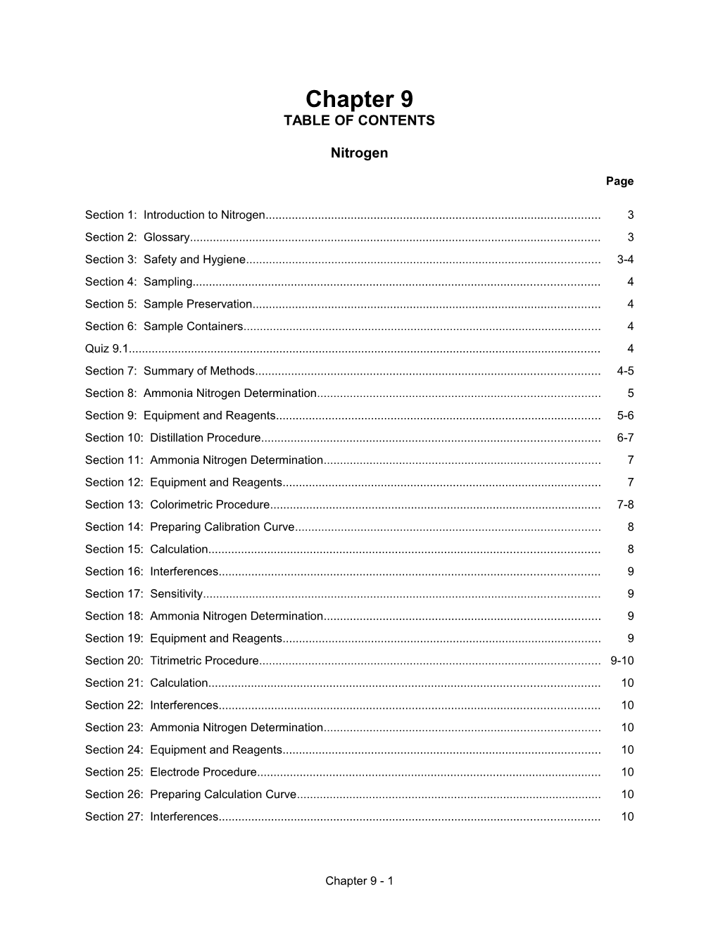 Chapter 9: NITROGEN - TABLE OF CONTENTS