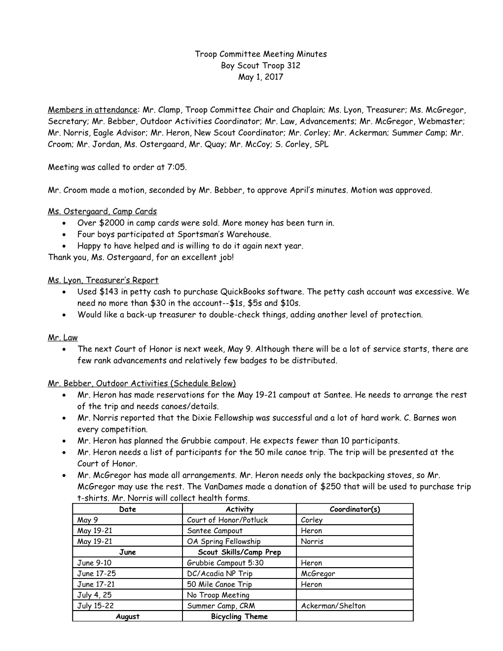 Troop Committee Meeting Minutes s2