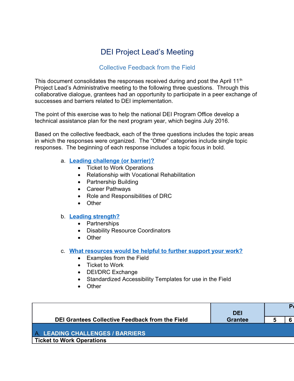 DEI Project Lead S Meeting