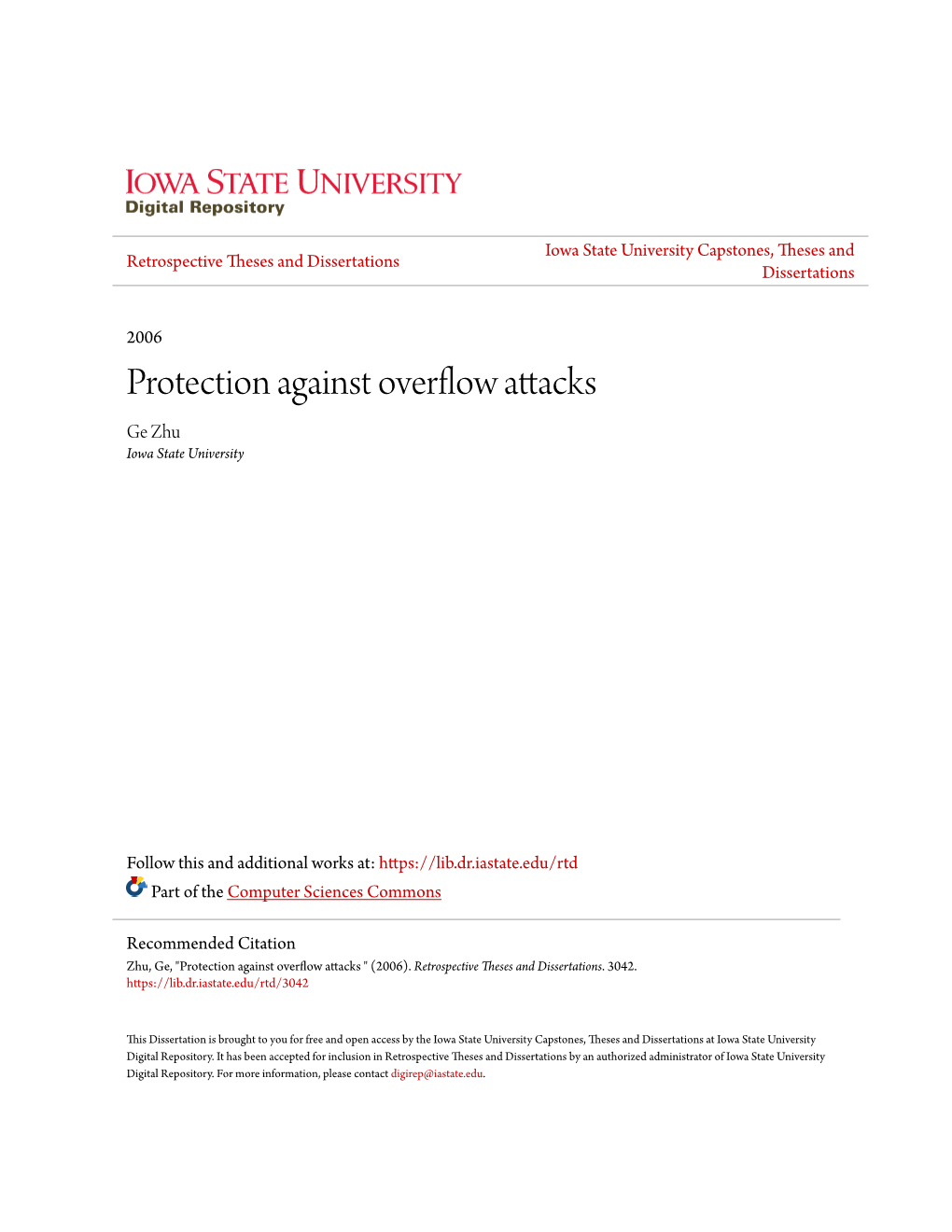 Protection Against Overflow Attacks Ge Zhu Iowa State University