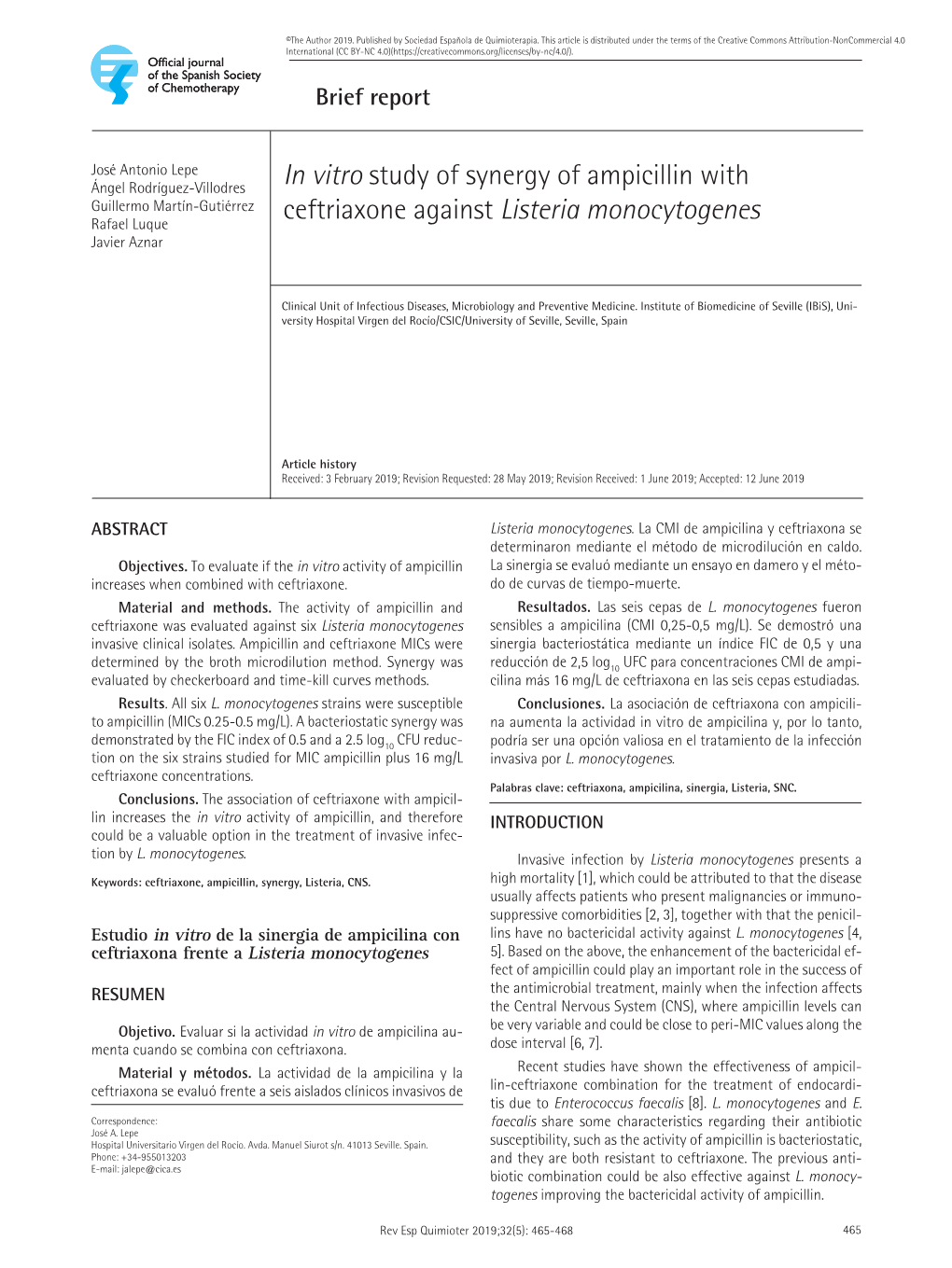 In Vitro Study of Synergy of Ampicillin with Ceftriaxone Against Listeria Monocytogenes