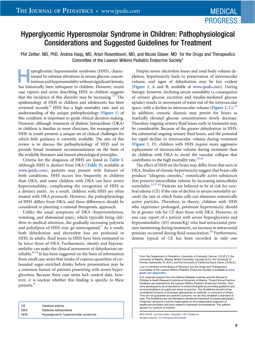 Hyperglycemic Hyperosmolar Syndrome in Children: Pathophysiological Considerations and Suggested Guidelines for Treatment