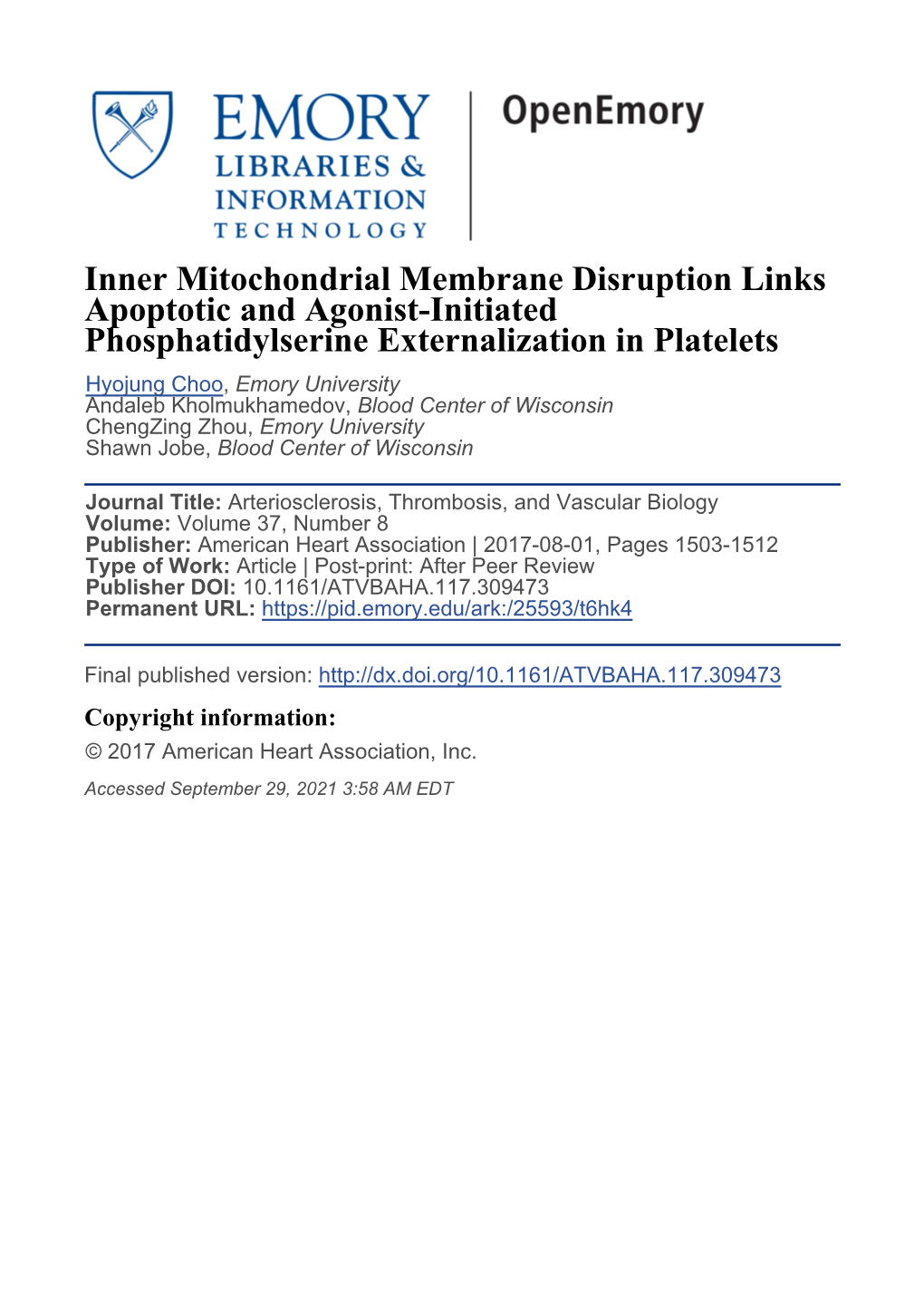 Inner Mitochondrial Membrane Disruption Links