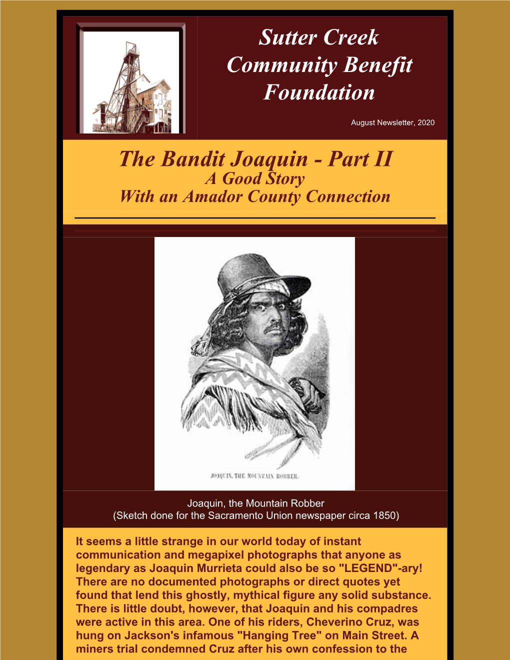 Sutter Creek Community Benefit Foundation the Bandit Joaquin