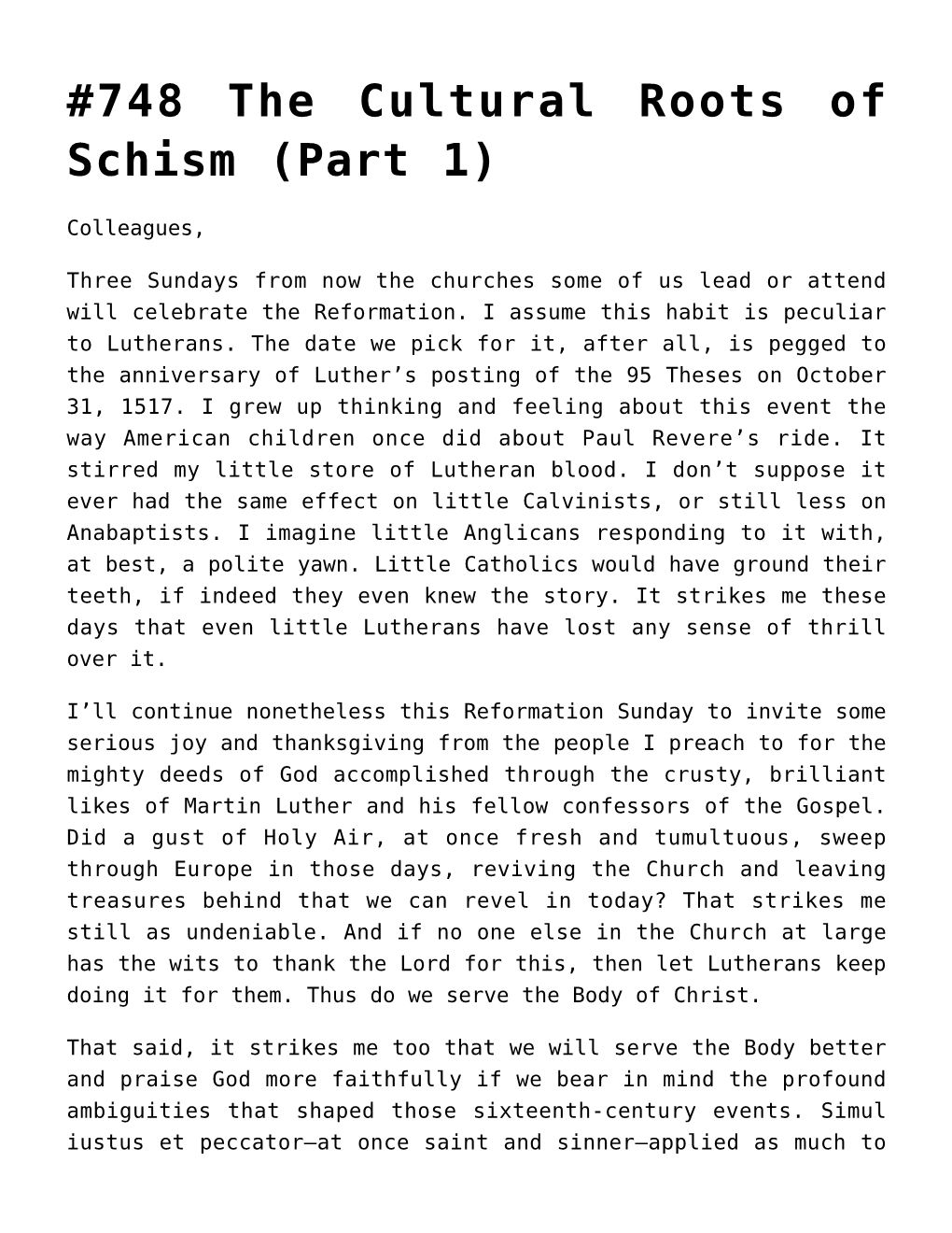 748 the Cultural Roots of Schism (Part 1)