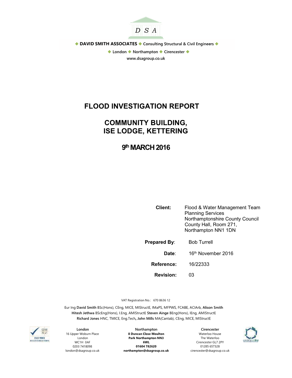 Flood Investigation Report Community Building, Ise Lodge, Kettering