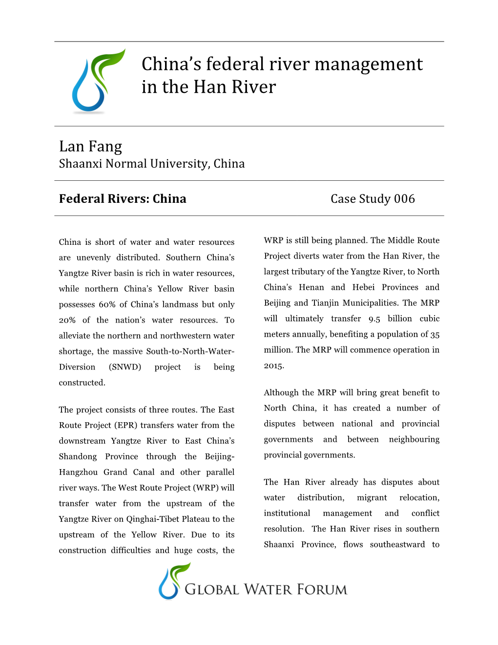 China's Federal River Management in the Han River