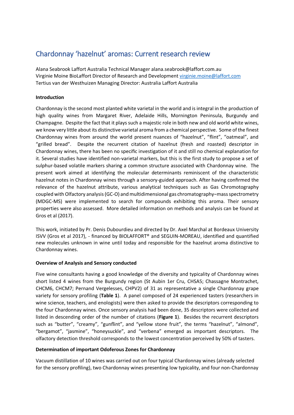 Chardonnay 'Hazelnut' Aromas: Current Research Review