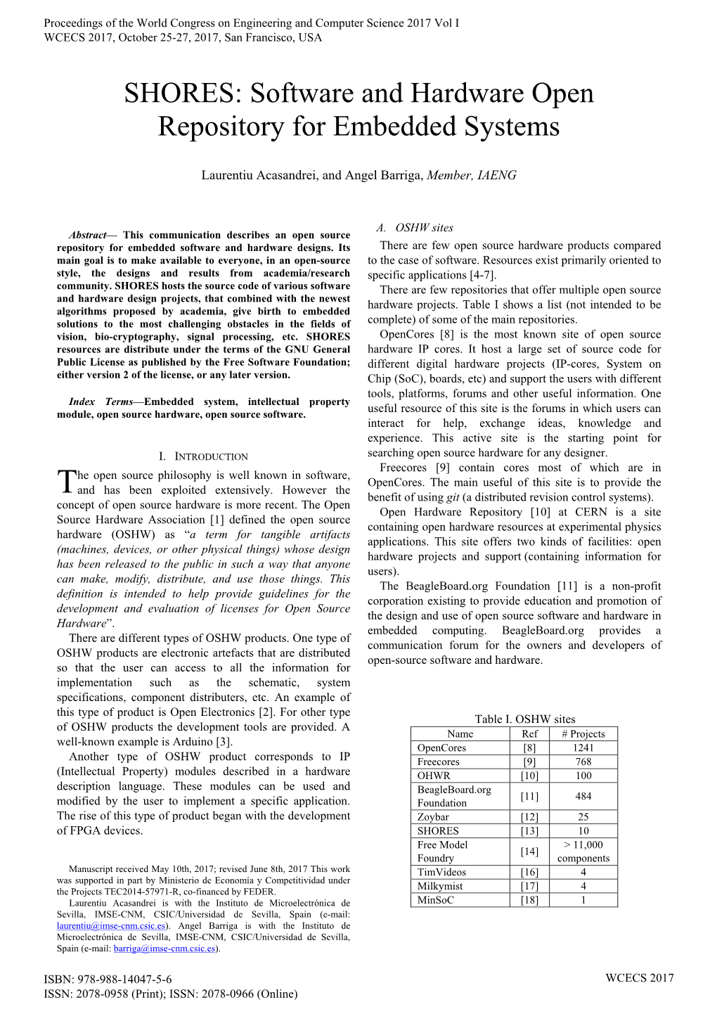 Software and Hardware Open Repository for Embedded Systems