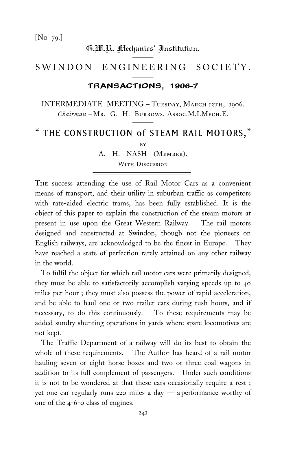 “ the CONSTRUCTION of STEAM RAIL MOTORS,”