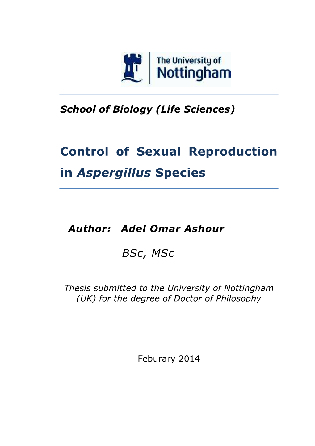 Control of Sexual Reproduction in Aspergillus Species