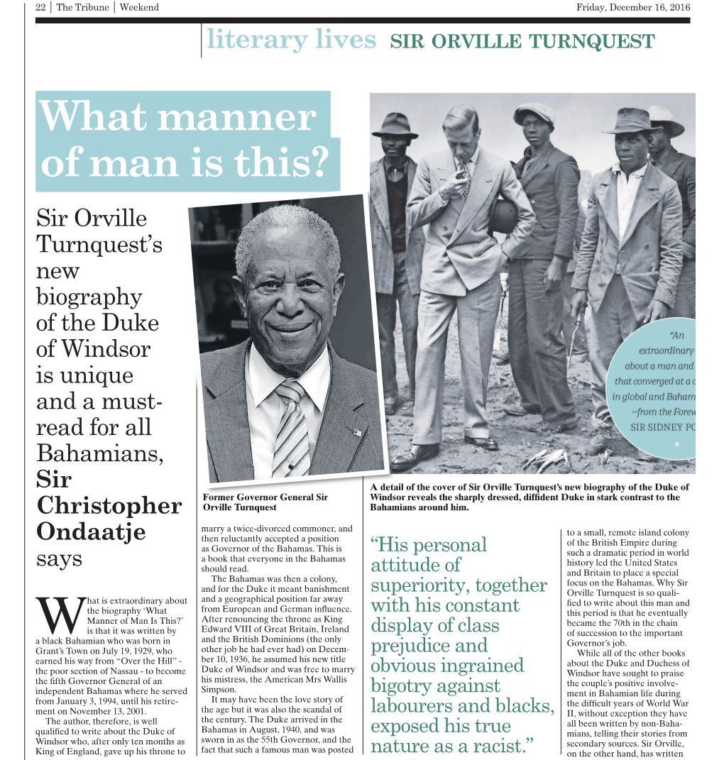 What Manner of Man Is This? Sir Orville Turnquest’S New Biography of the Duke of Windsor Is Unique and a Must- Read for All Bahamians