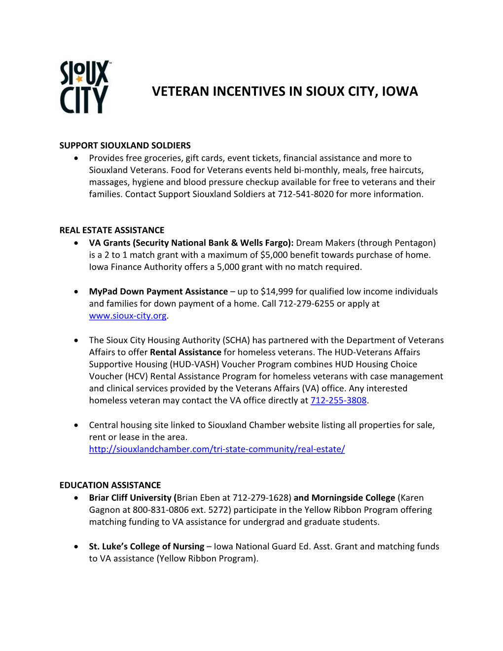 Veteran Incentives in Sioux City, Iowa