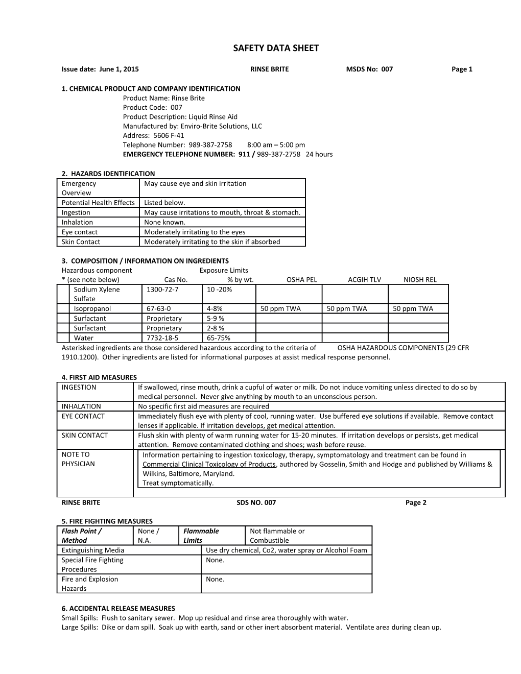 Material Safety Data Sheet s92