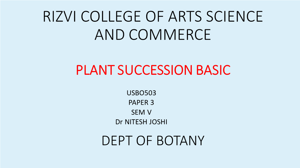 DR. NITESH JOSHI, Plant Succession Basic
