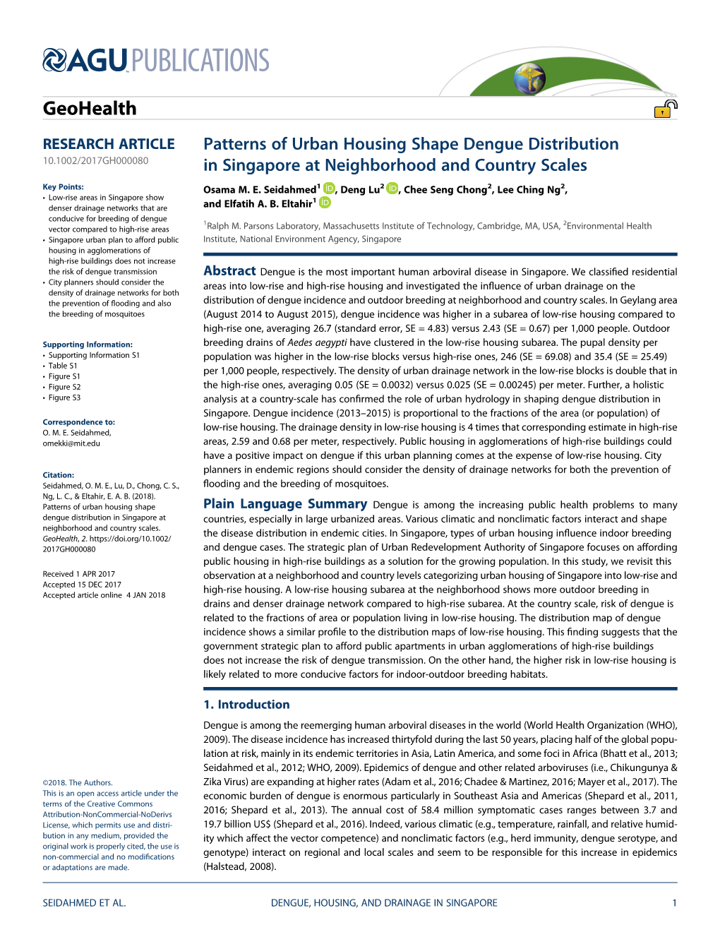 Patterns of Urban Housing Shape Dengue Distribution in Singapore at Neighborhood and Country Scales