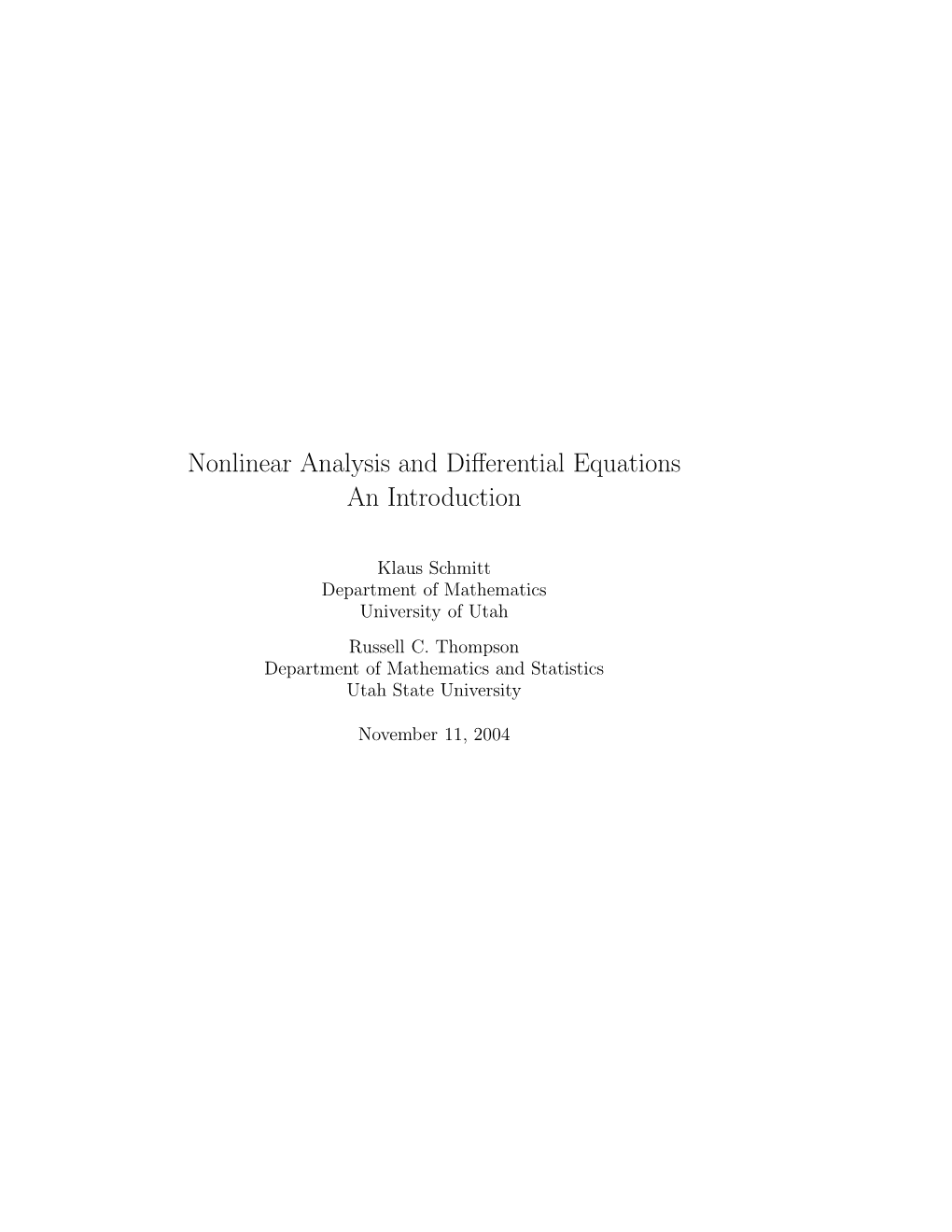 Nonlinear Analysis and Differential Equations an Introduction