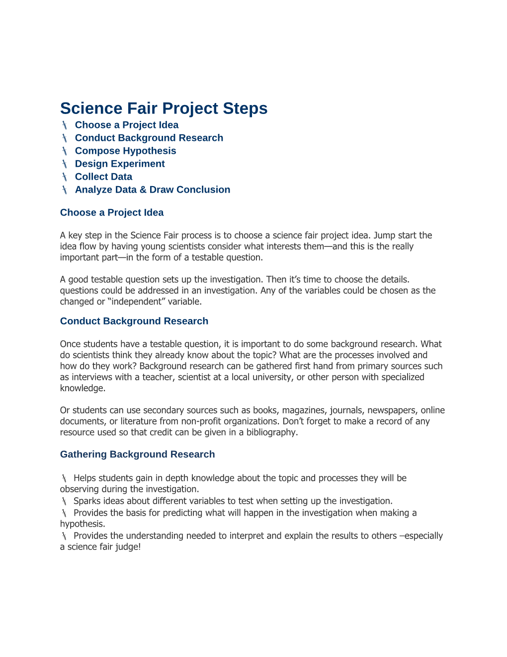 Science Fair Project Steps