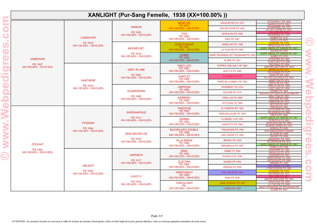 Pur-Sang Femelle, 1938 (XX=100.00%