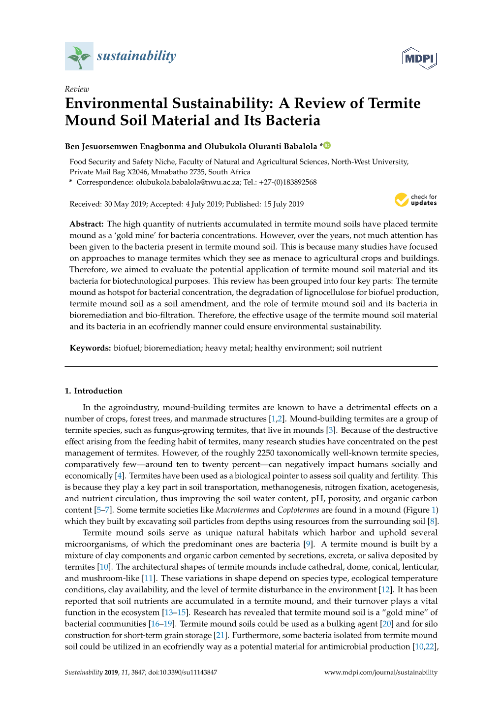 A Review of Termite Mound Soil Material and Its Bacteria