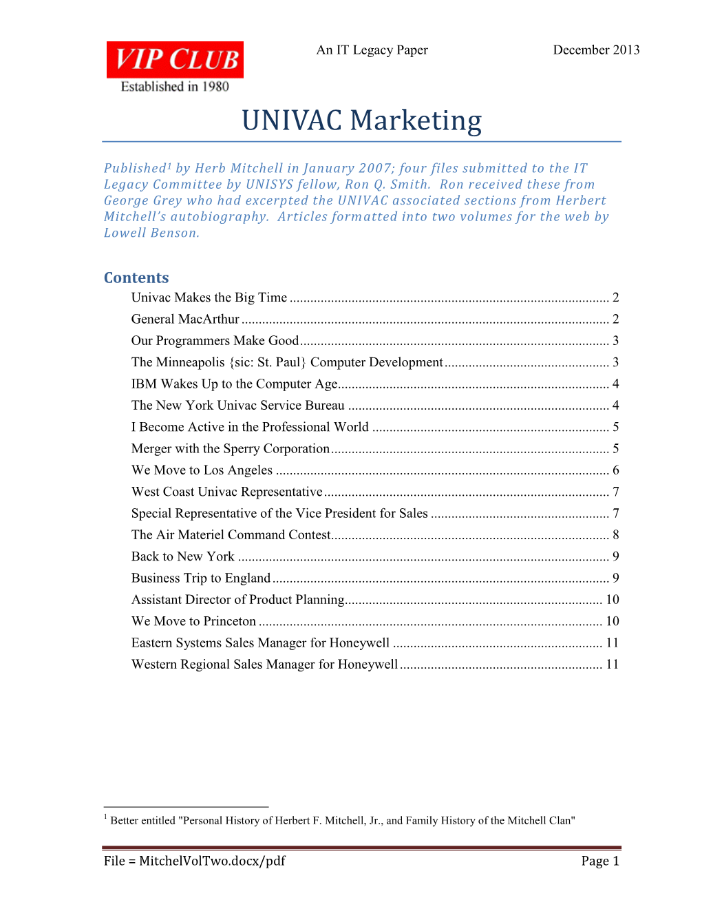 UNIVAC Marketing
