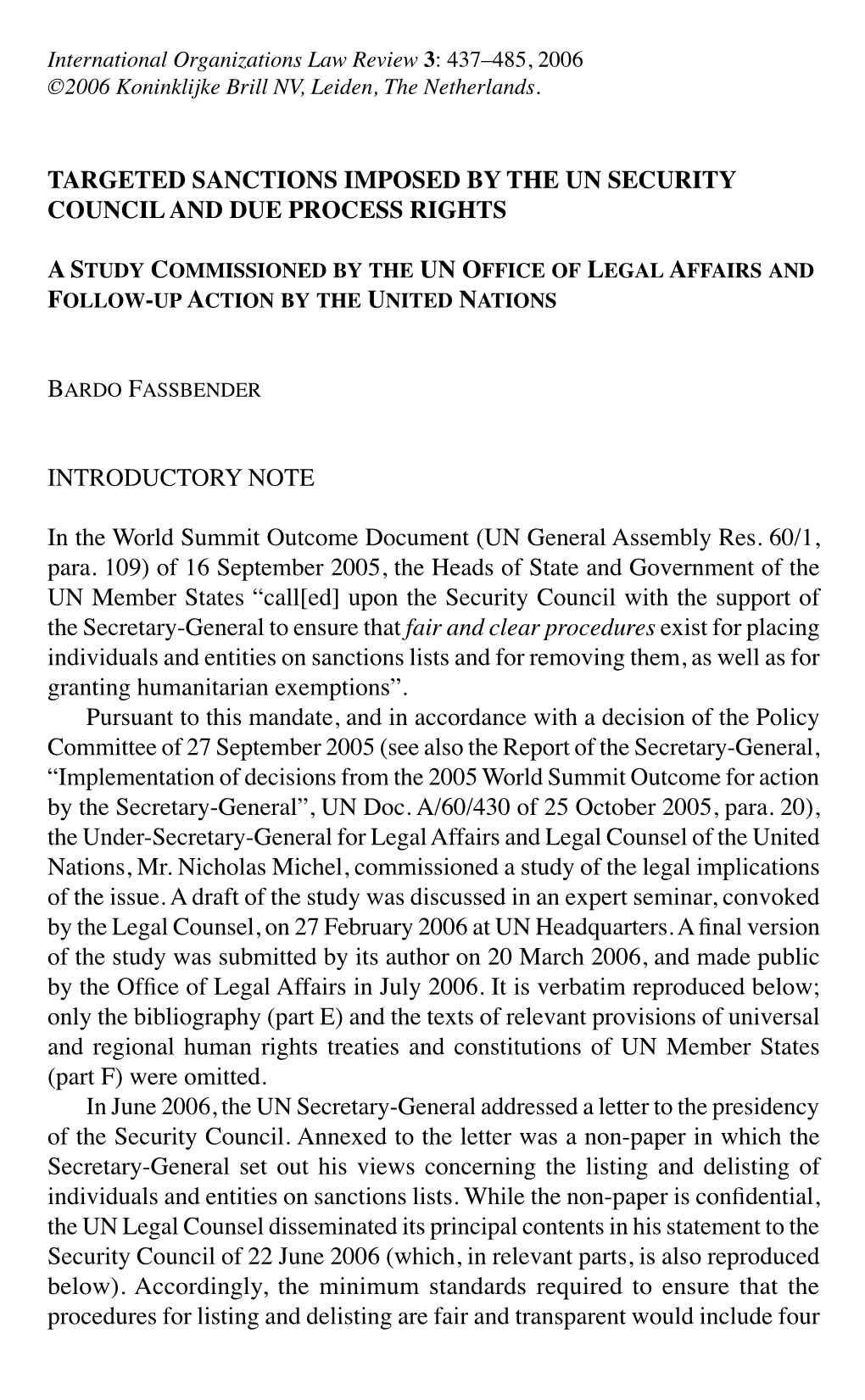 Targeted Sanctions Imposed by the UN Security Council and Due Process Rights