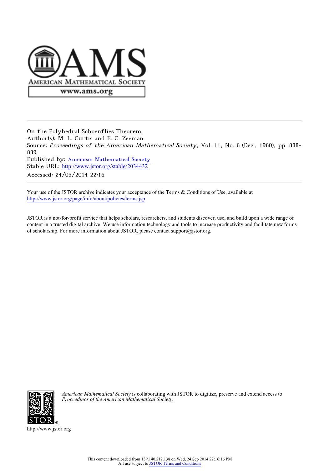 On the Polyhedral Schoenflies Theorem Author(S): M