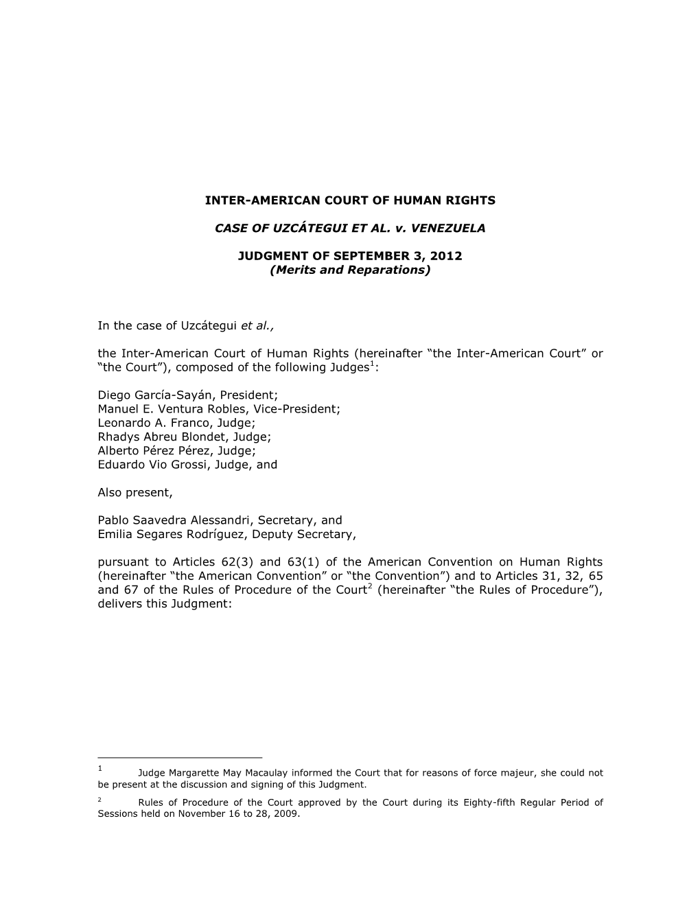 CASE of UZCÁTEGUI ET AL. V. VENEZUELA