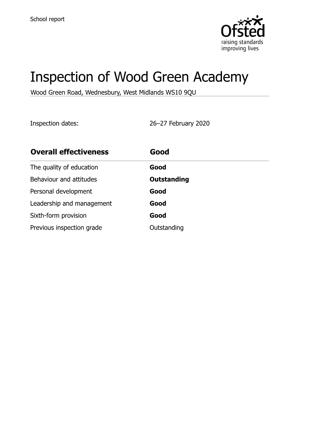 Inspection of Wood Green Academy Wood Green Road, Wednesbury, West Midlands WS10 9QU