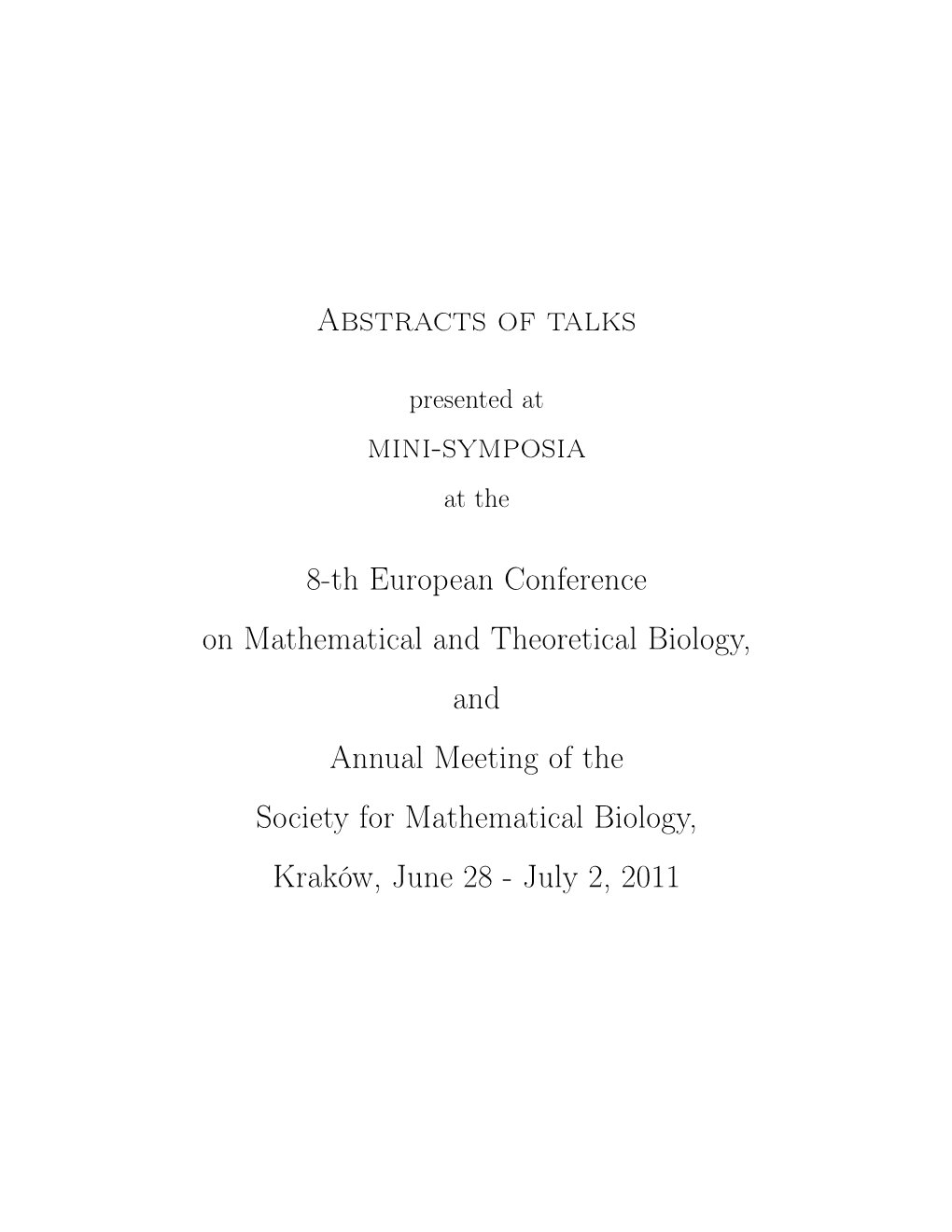 Abstracts of Talks at Mini-Symposia