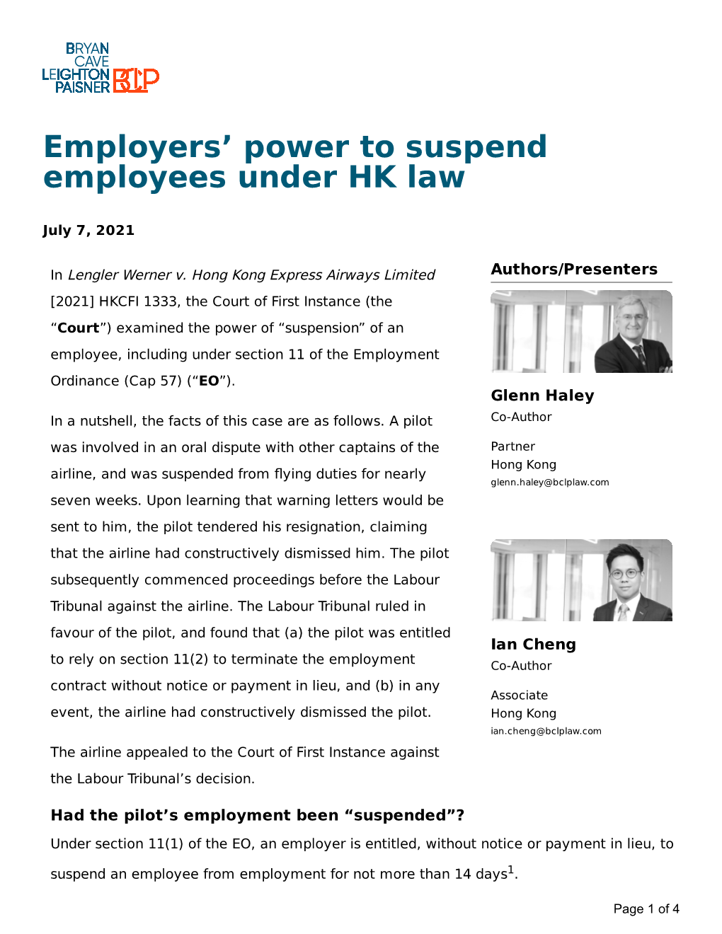 Employers' Power to Suspend Employees Under HK