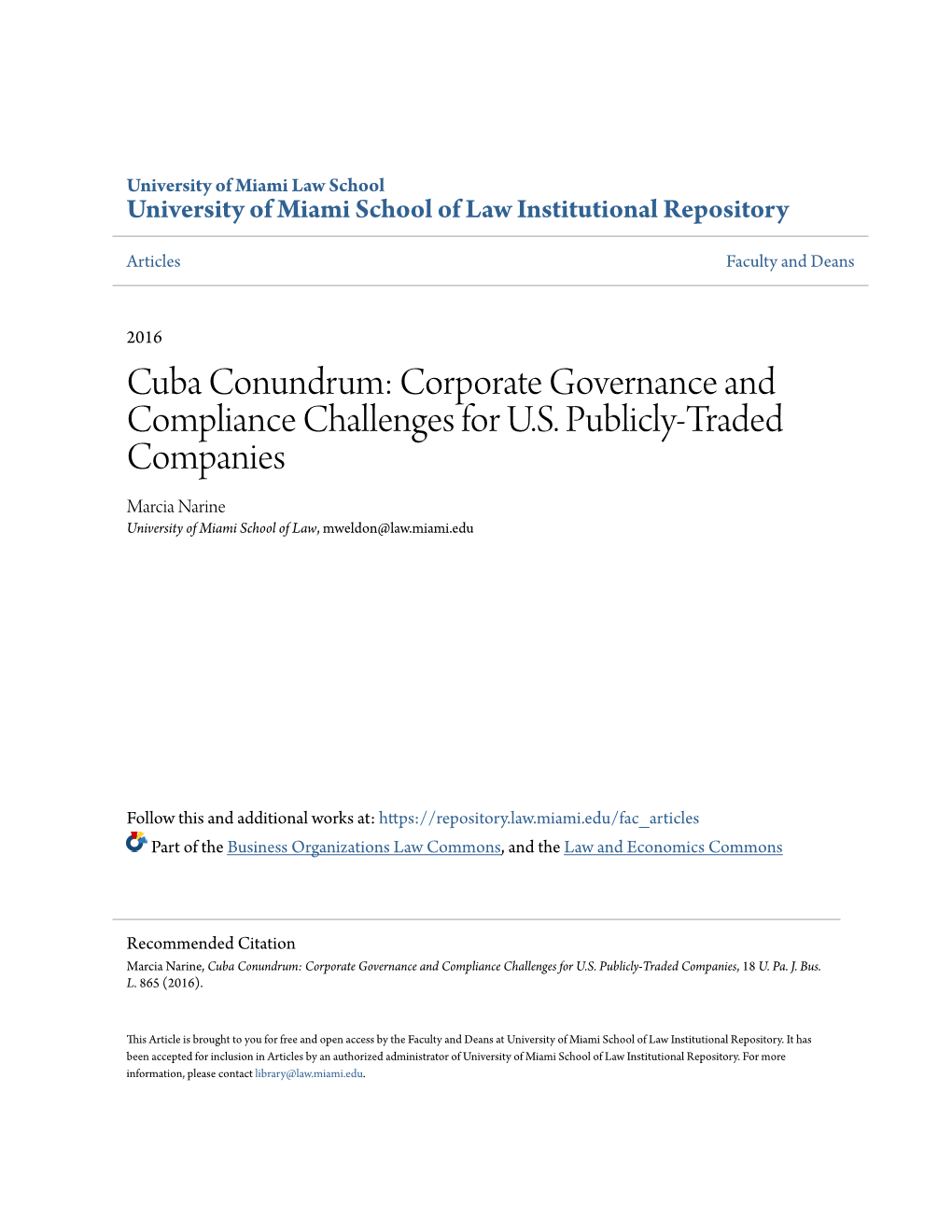 Cuba Conundrum: Corporate Governance and Compliance Challenges for U.S