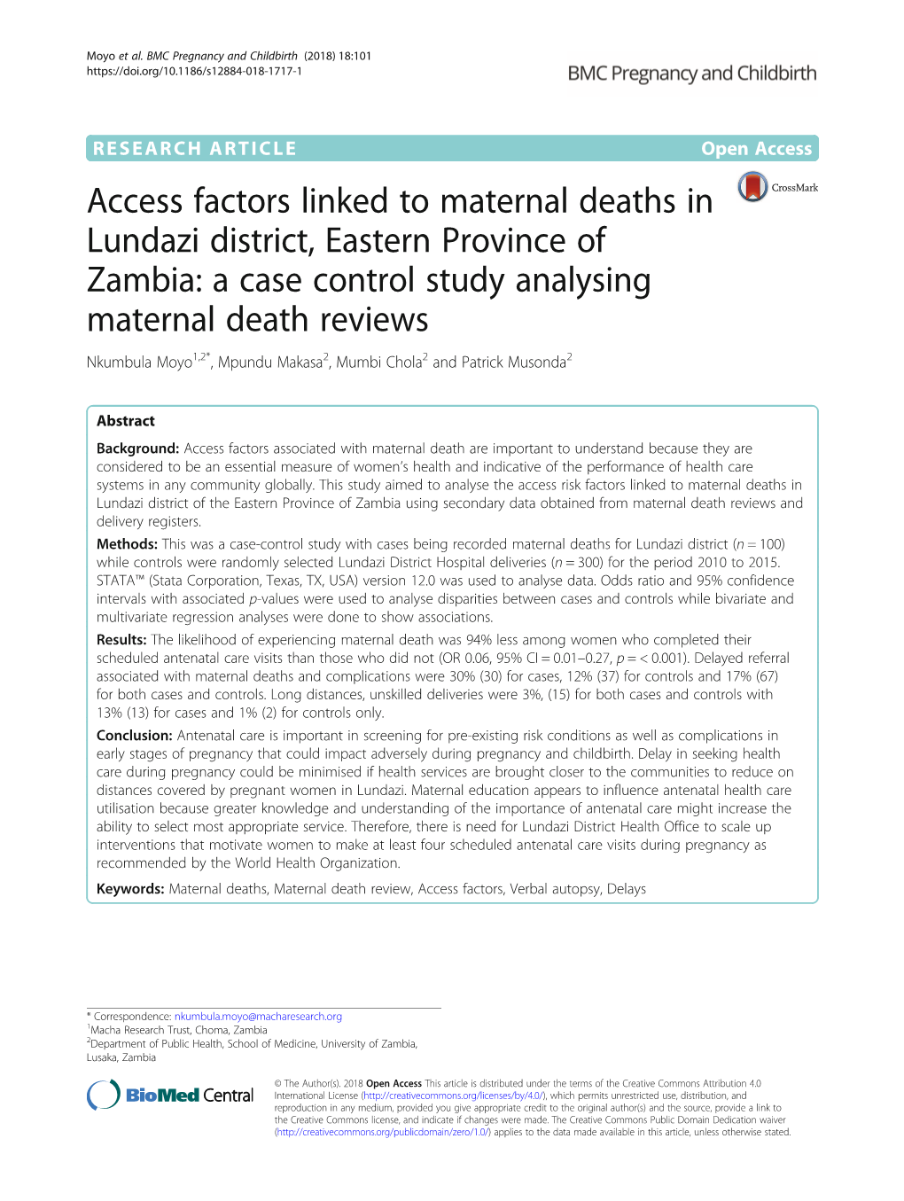 Access Factors Linked to Maternal Deaths in Lundazi District, Eastern