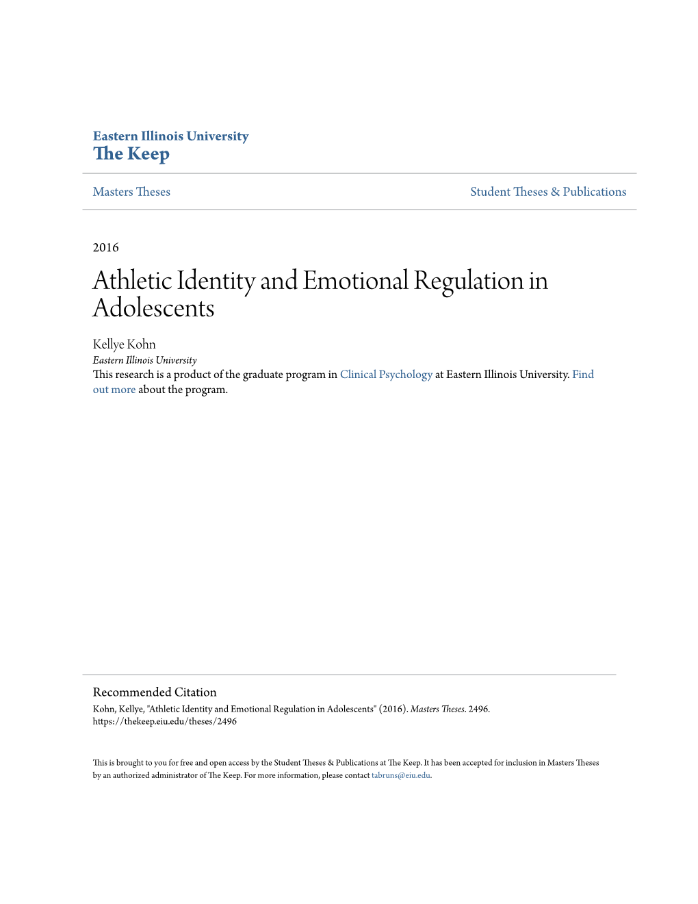 Athletic Identity and Emotional Regulation in Adolescents