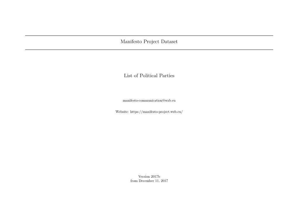 Manifesto Project Dataset List of Political Parties