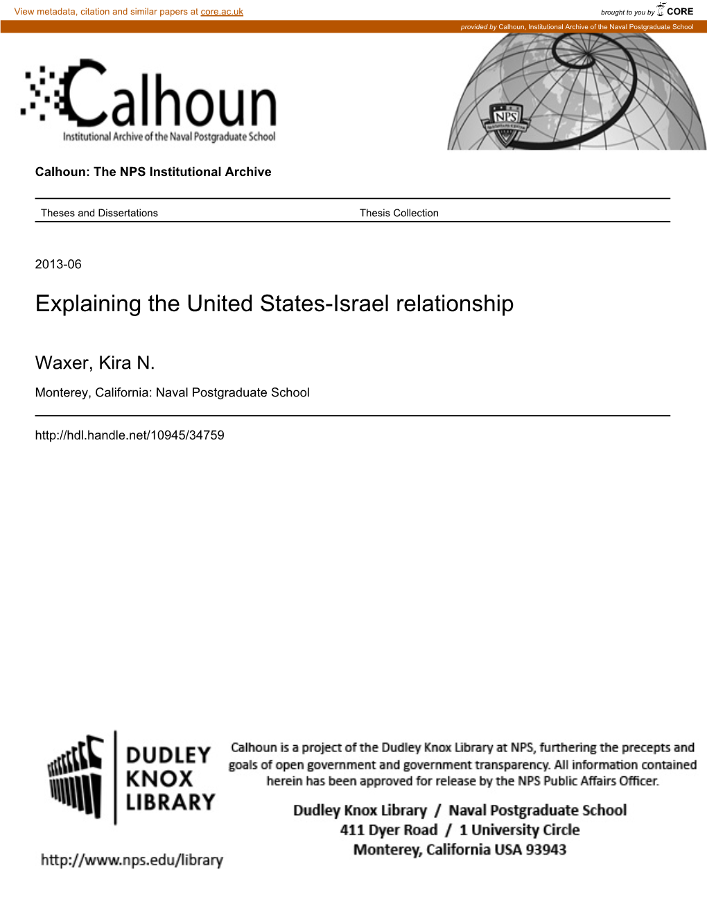 Explaining the United States-Israel Relationship