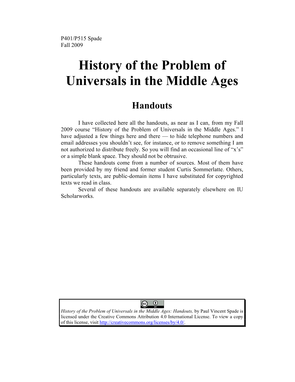 History of the Problem of Universals in the Middle Ages