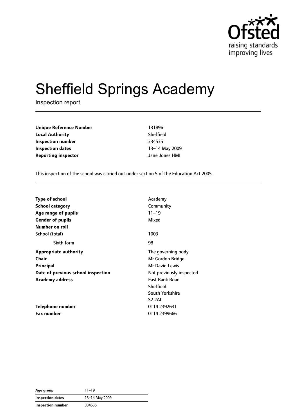 Sheffield Springs Academy Inspection Report