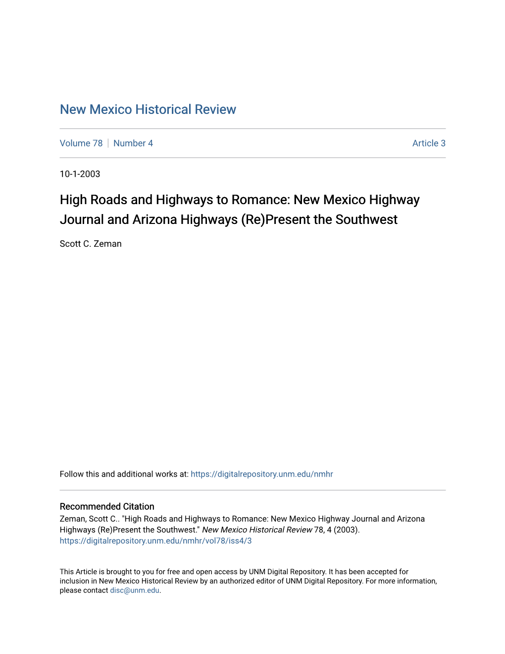 New Mexico Highway Journal and Arizona Highways (Re)Present the Southwest