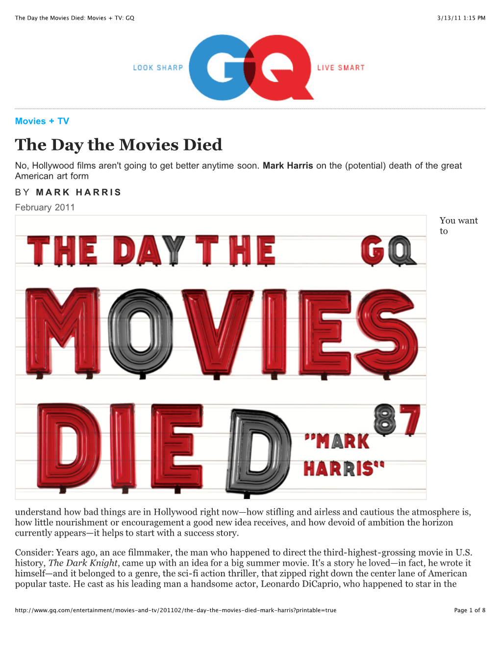 The Day the Movies Died: Movies + TV: GQ 3/13/11 1:15 PM