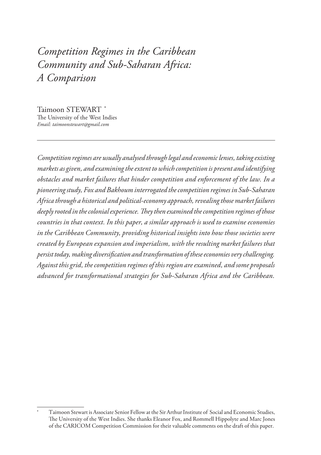 Competition Regimes in the Caribbean Community and Sub-Saharan Africa: a Comparison