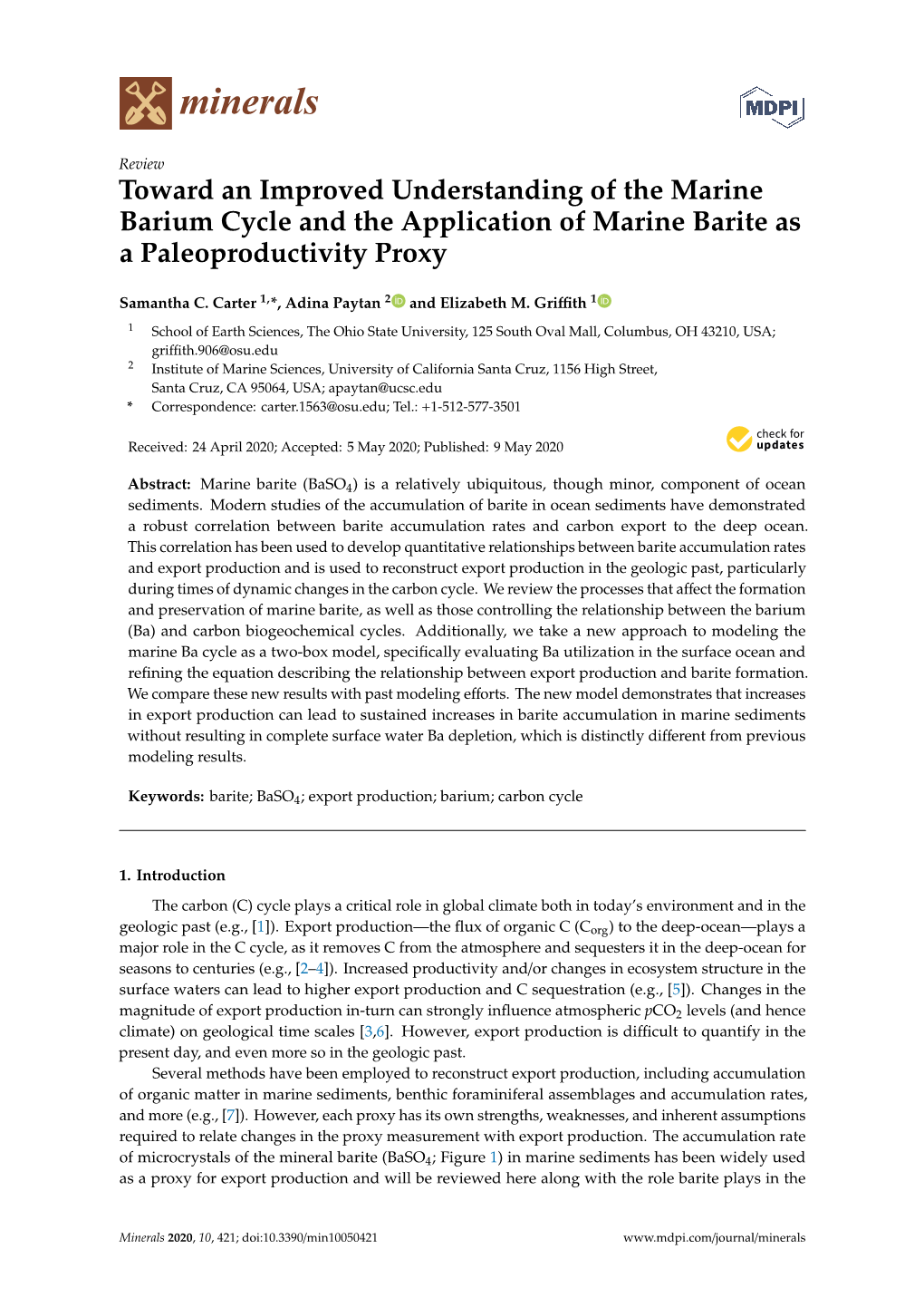 Toward an Improved Understanding of the Marine Barium Cycle and the Application of Marine Barite As a Paleoproductivity Proxy