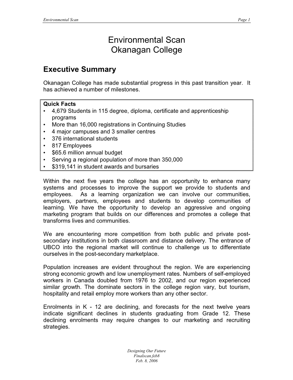 Environmental Scan Okanagan College