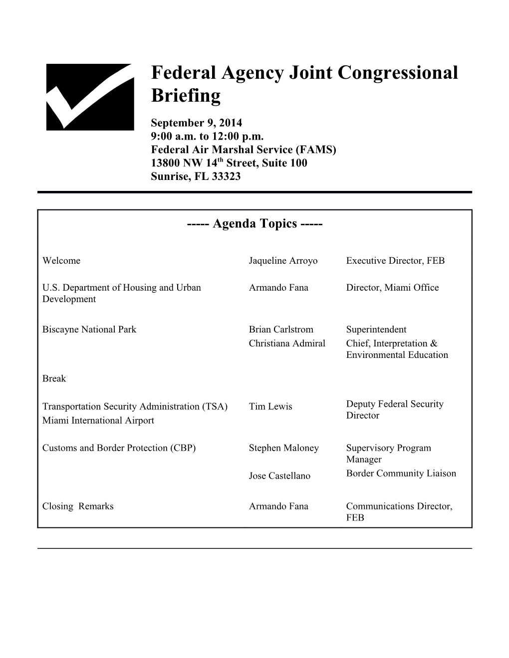 Federal Agency Joint Congressional Briefing