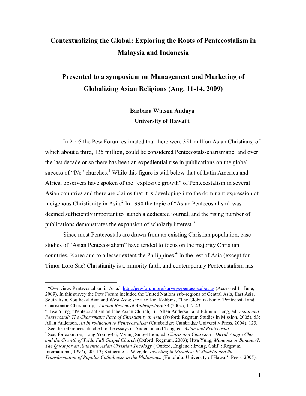 Exploring the Roots of Pentecostalism in Indonesia