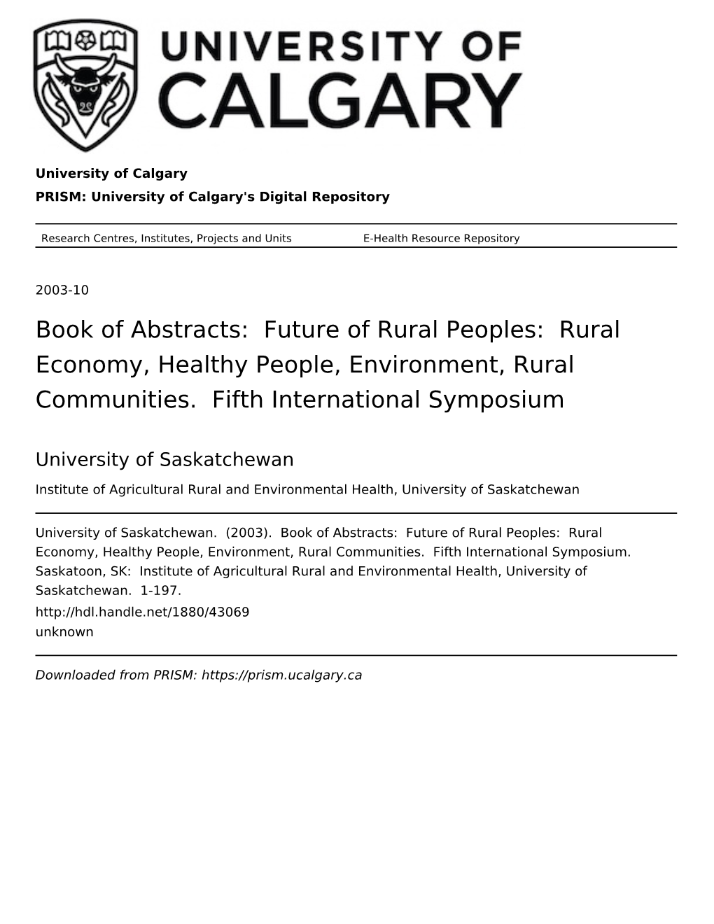 Future of Rural Peoples: Rural Economy, Healthy People, Environment, Rural Communities