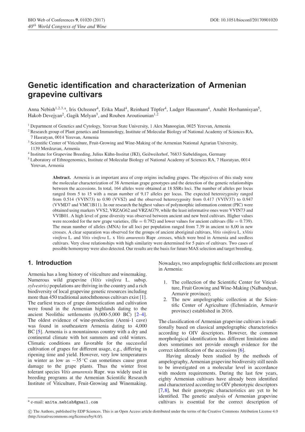 Genetic Identification and Characterization of Armenian